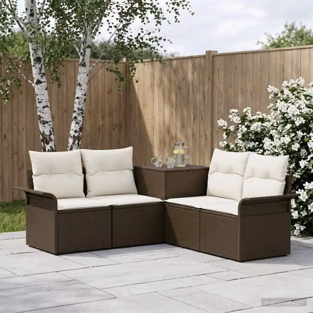 Set di divani 5 pz Marrone e Bianco Crema 187,5 x 187,5 x 85 cm 3447734
