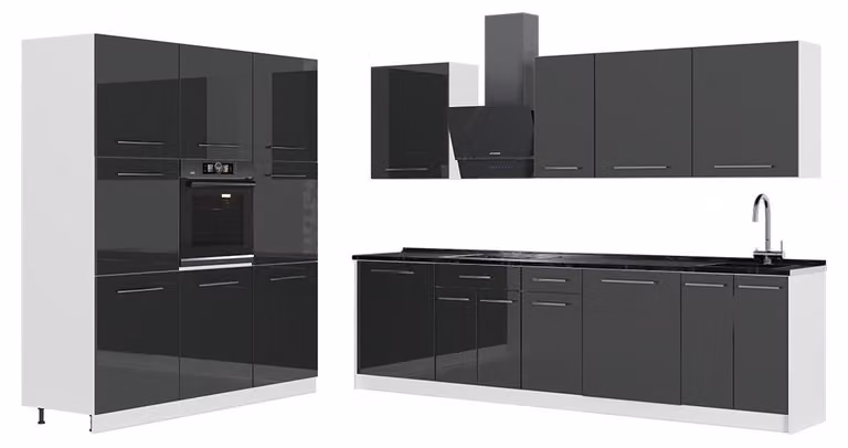 Cucina componibile Vicco Fame-Line Antracite lucido/Bianco 460 cm, PL Antracite, Model 63817