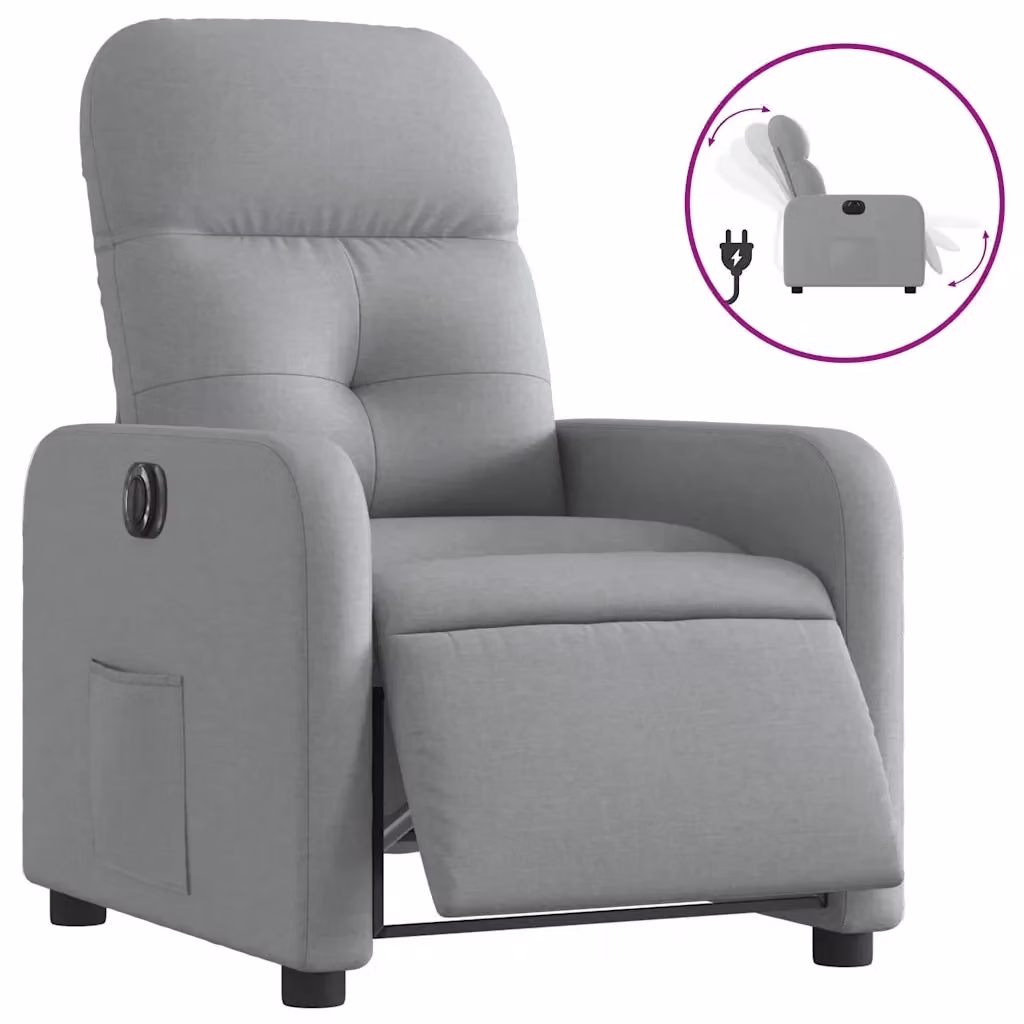 vidaXL Poltrona Elettrica Reclinabile in Tessuto Grigio con Braccioli e Funzione Relax – 2