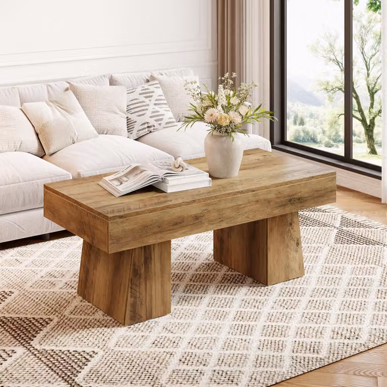 Tavolino da caffè Tribesigns in stile country, 120 cm Grande tavolino moderno in legno con base spessa, tavolino da centro, tavolino da tè, rustico marrone