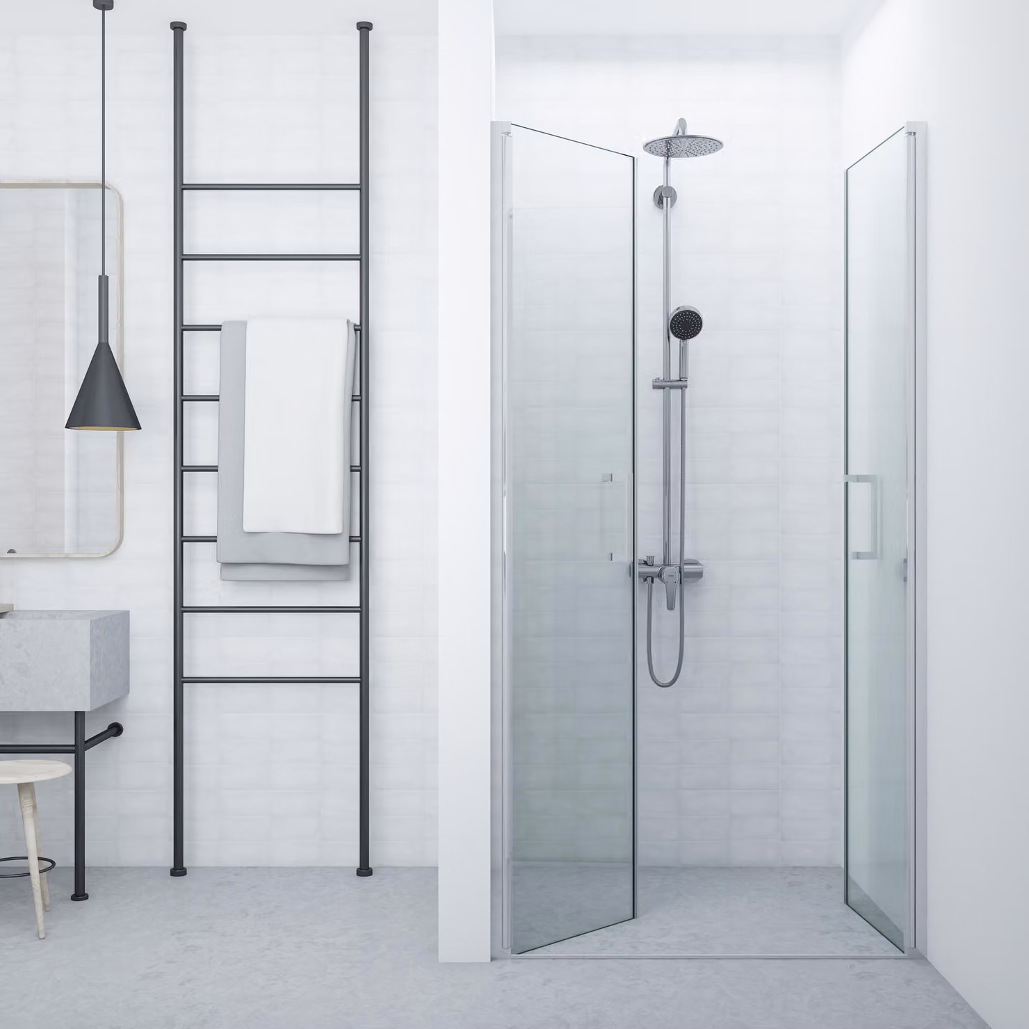 Cabina doccia 85 cm parete salone con due porte a battente in vetro temperato satinato - FRASCIO