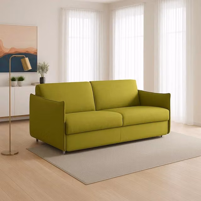 Divano Fisso 2 Posti Varedo DMORA Verde con Rivestimento Sfoderabile e Struttura in Legno L: 180 cm, P: 95 cm, H: 90 cm