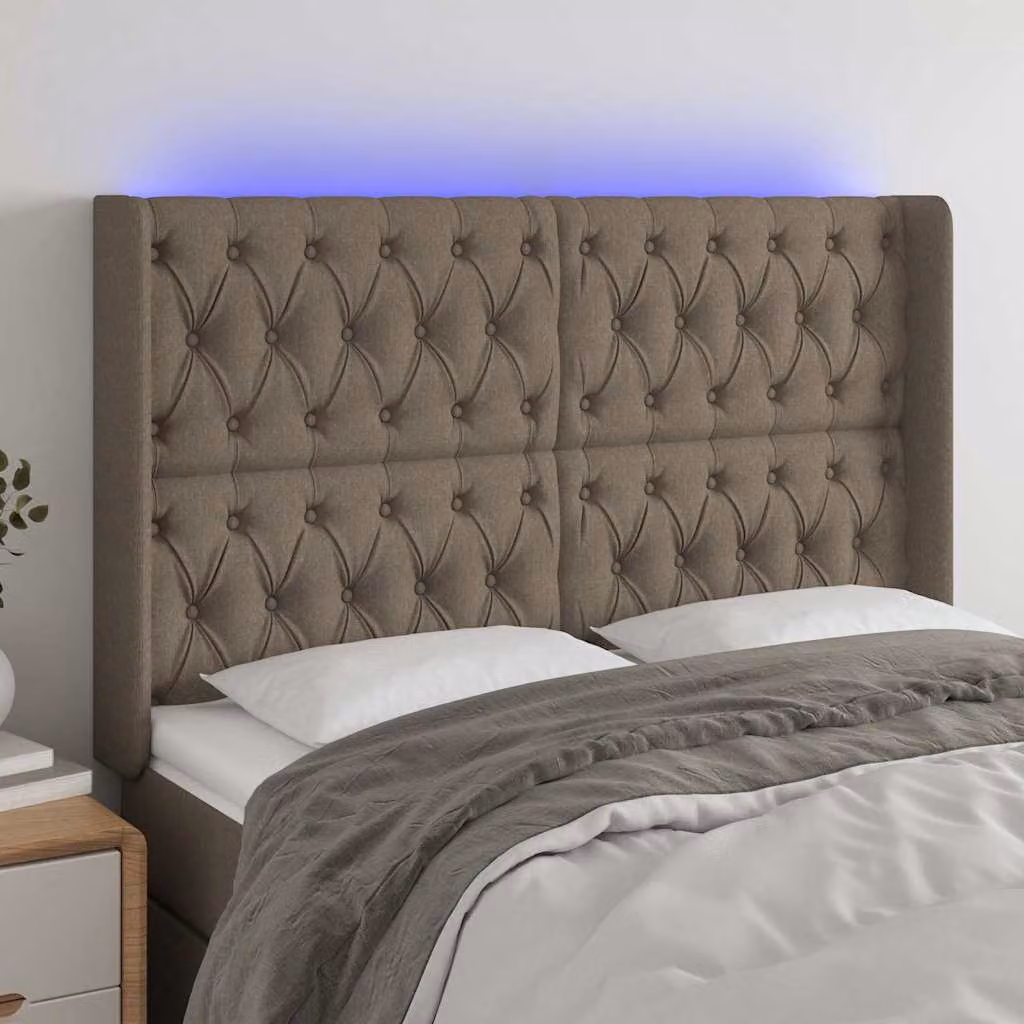 Testiera con LED e porta USB vidaXL in tessuto tortora, L: 147 cm, P: 16 cm, H: 118-128 cm – 1