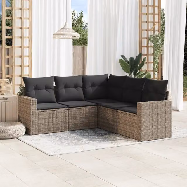 Set Divano da Giardino 5 pz con Cuscini-Sofa da Giardino-Divanetto da esterno Grigio in Polyrattan 689799