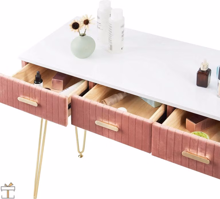 Happyment Tavolino da camera Deluxe - Specchio e sgabello inclusi - Bianco/Rosa - Bambini e adulti - Tavolino da camera per ragazze - Black Friday / Regalo di Natale
