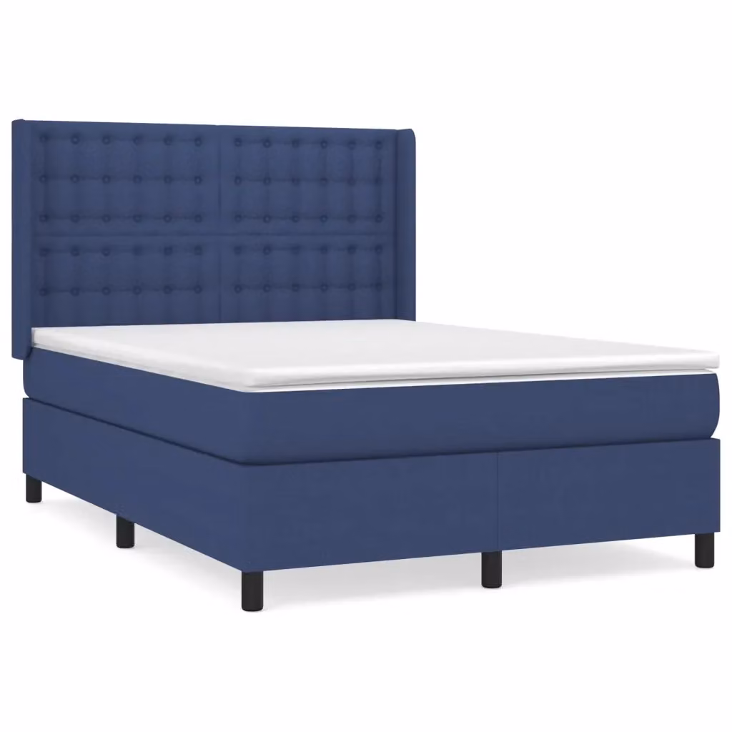 Letto Ibrido vidaXL con Giroletto a Molle e Materasso in Tessuto Blu e Bianco L/P/H: 140 x 200 x 4 cm – 2
