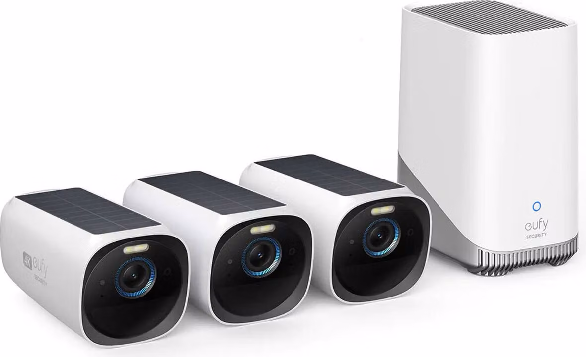 Sistema di videosorveglianza eufyCam 3 S330, 4K Ultra HD, 8,3 MP, ricarica solare, BionicMind™, visione notturna, Homebase 3 + 3 telecamere