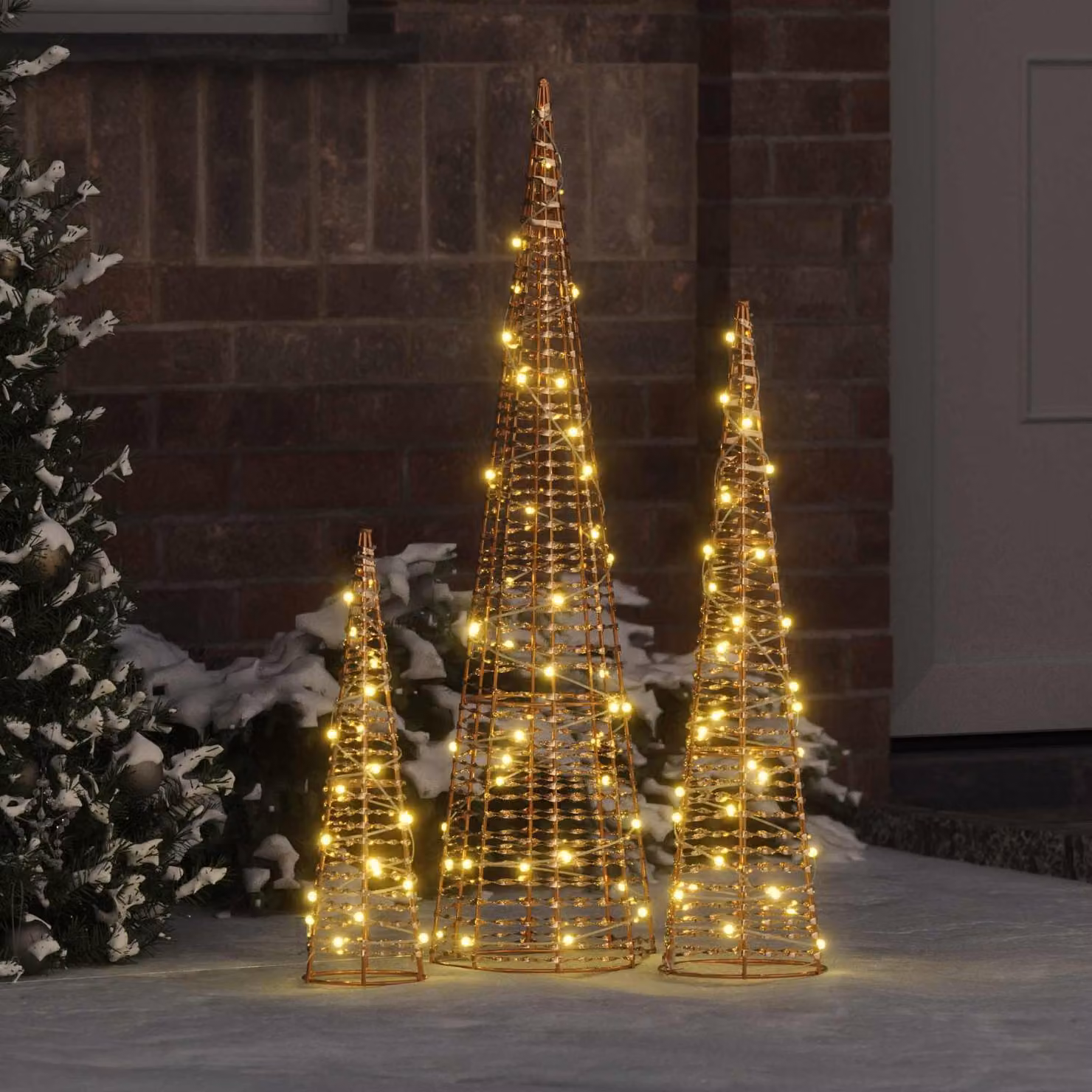 Maison Exclusive - Albero di Natale, confezione da 3, 90 LED bianco caldo, 20 x 20 x 80 cm, materiale: PET