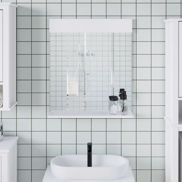 Specchio da bagno con ripiano vidaXL BERG in legno di pino bianco L 60 cm, P 12 cm, H 70 cm
