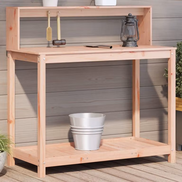 vidaXL Tavolo da giardino in legno massello di Douglas con ripiani, marrone, L 108 cm x P 50 cm x H 109,5 cm