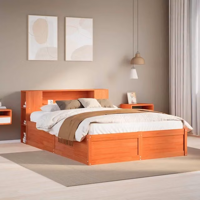 Giroletto senza Materasso-Struttura Letto Marrone Cera 150x200 cm Legno di Pino 528968