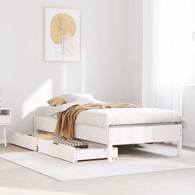 Letto singolo in legno massello di pino bianco vidaXL L/P: 90 x 190 cm