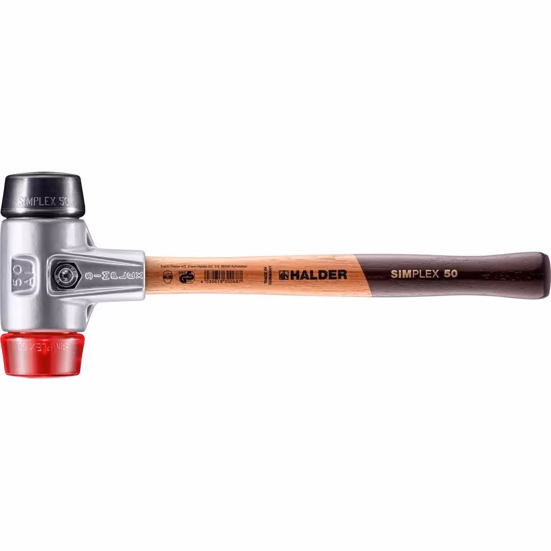 Mazza SIMPLEX soft-face con alloggiamento in alluminio e manico in legno, Ø 50, composizione gomma / plastica