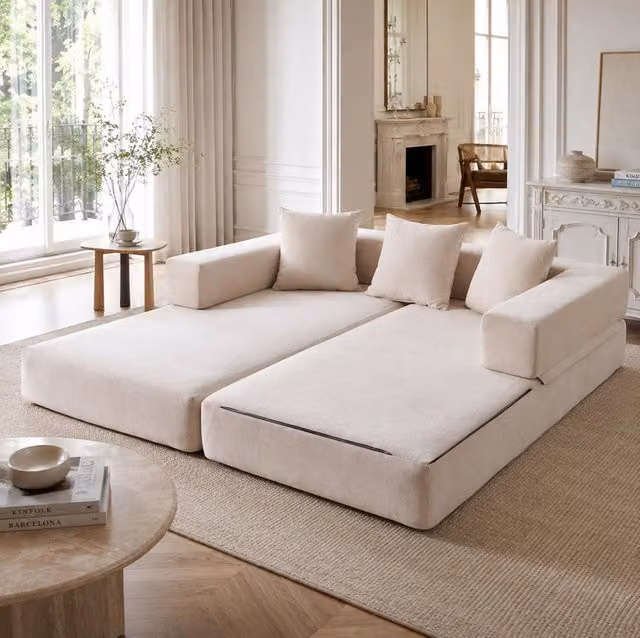 Divano modulare trasformabile in ciniglia beige 198x79 cm HOMVRA