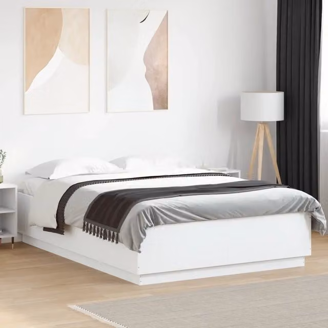 Giroletto con Luci LED-Struttura Letto Bianco 150x200 cm in Legno Multistrato 870994