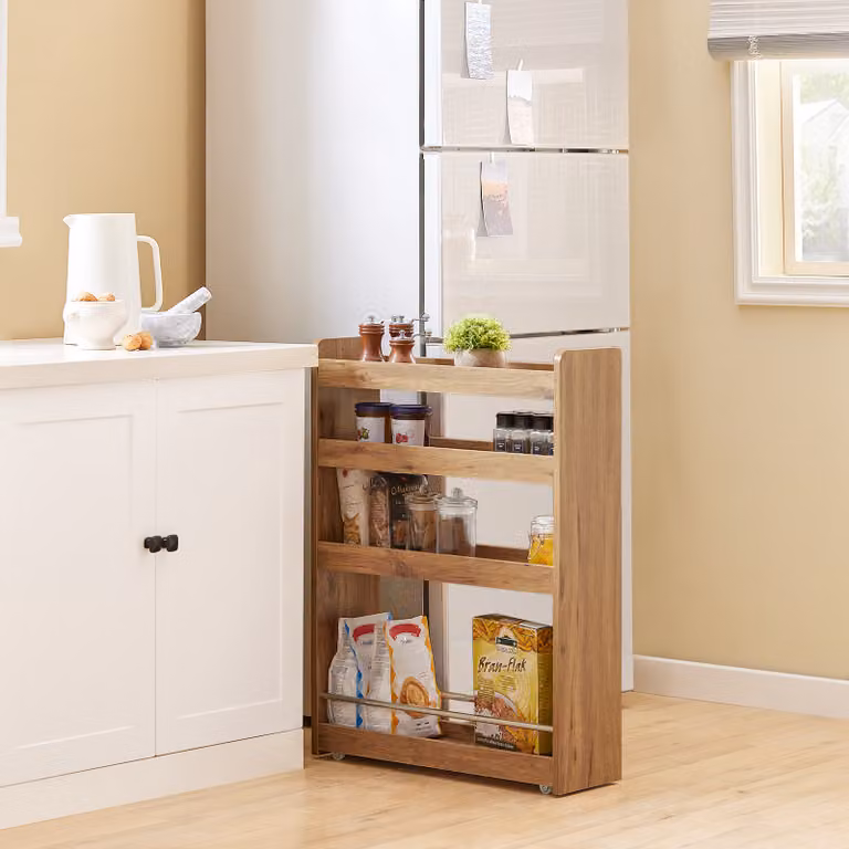 SoBuy NSR01-PF Scaffale a nicchia con 4 ripiani Scaffale da cucina con rotelle Carrello da bagno Carrello stretto Scaffale da bagno Vintage WD circa 18,5x81x60cm