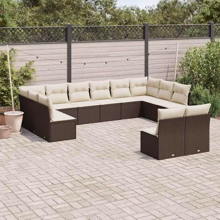 vidaXL Set di Divani da Giardino a Forma di U in Polyrattan Marrone con Cuscini e Rivestimenti Rimovibili