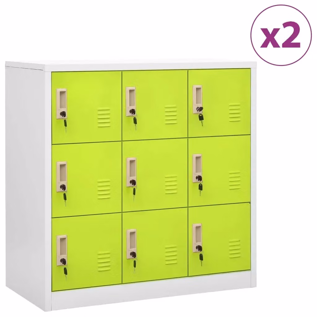 Set di 2 armadietti moderni HELLOSHOP26 in acciaio grigio con serratura, L/P/H: 90 x 45 x 92,5 cm