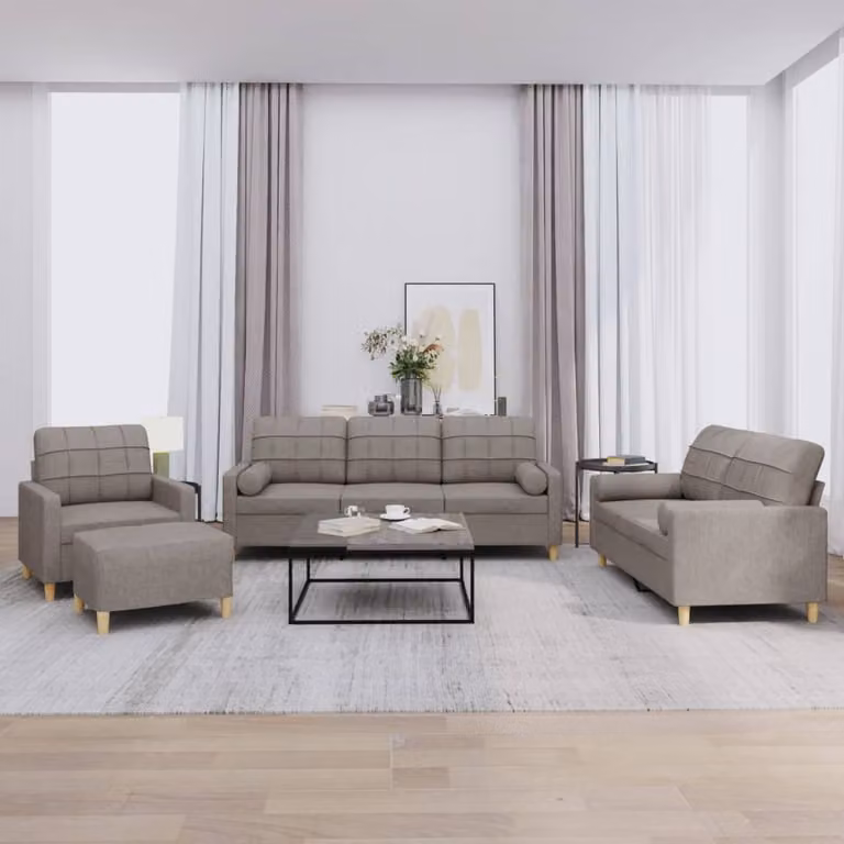 Set di Divani 4 Pezzi vidaXL in Tessuto con Cuscini, Design Moderno per Soggiorno, Grigio e Beige
