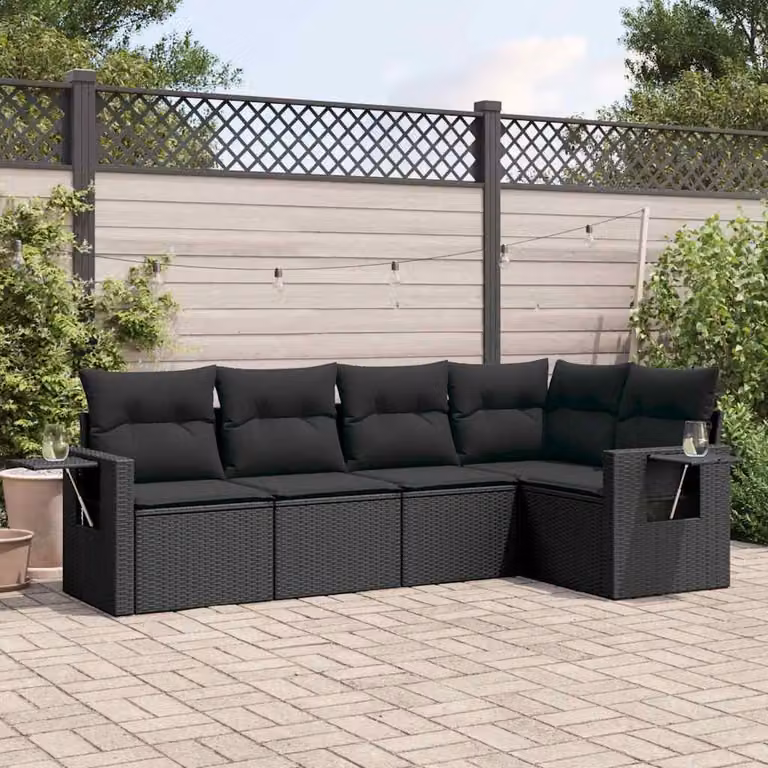 vidaXL Set Divani da Giardino 5 pz a Forma a L con Cuscini e Tavolino Nero