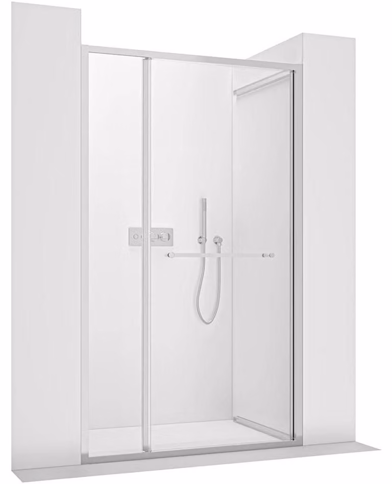 CERANO - Porta scorrevole per doccia Versaro L/P - 6 mm - cromata, vetro trasparente - 120x195 cm - a scomparsa