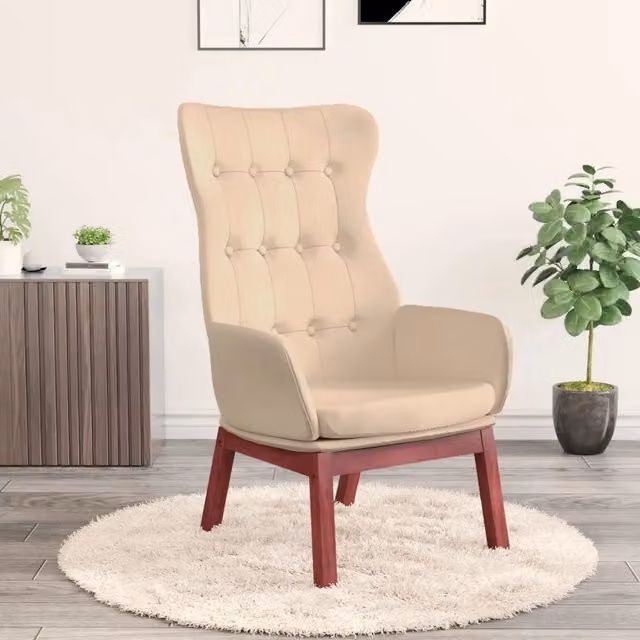 Sedia Relax Recliner vidaXL in Tessuto Beige con Braccioli e Struttura in Legno e Metallo