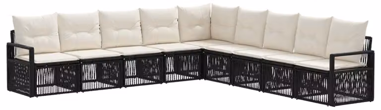 Set da giardino composto da 9 pezzi, colore nero, realizzato in rattan sintetico