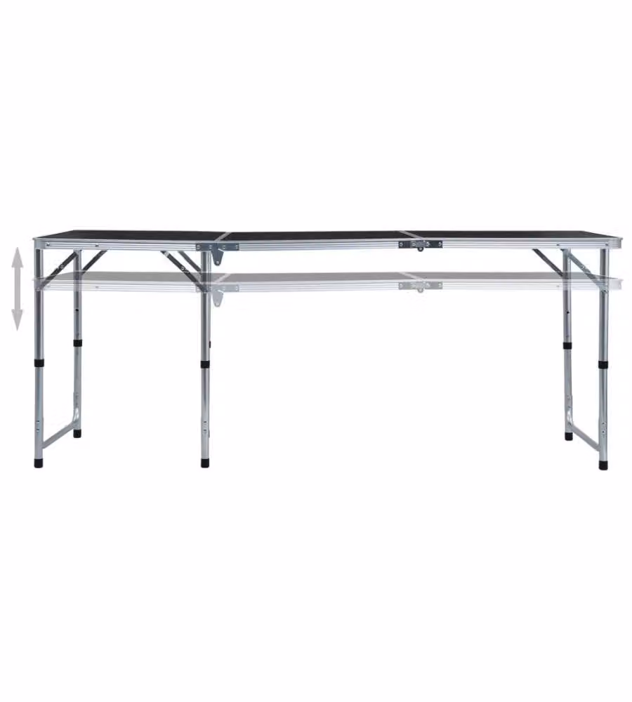 Tavolo da Campeggio Pieghevole in Alluminio Grigio 180x60 cm