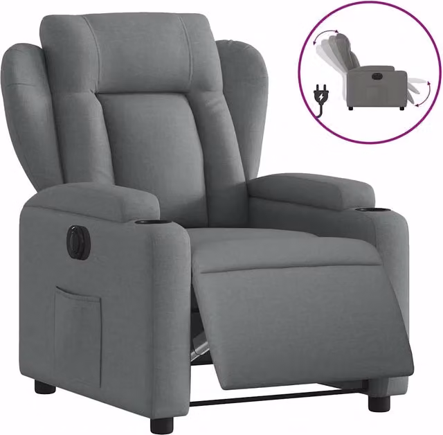 Poltrona | Sedia Relax Elettrica Reclinabile Grigio Scuro in Tessuto