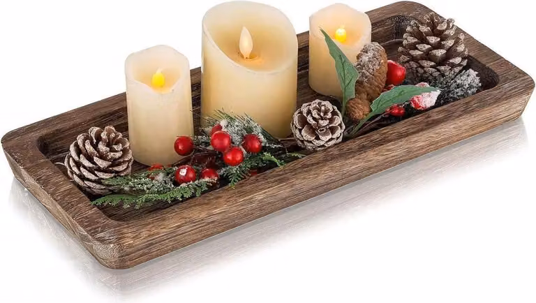 Vassoio rettangolare in legno per decorazioni - 40 cm x 17 cm - Stile rustico - Ideale per il soggiorno e il tavolino