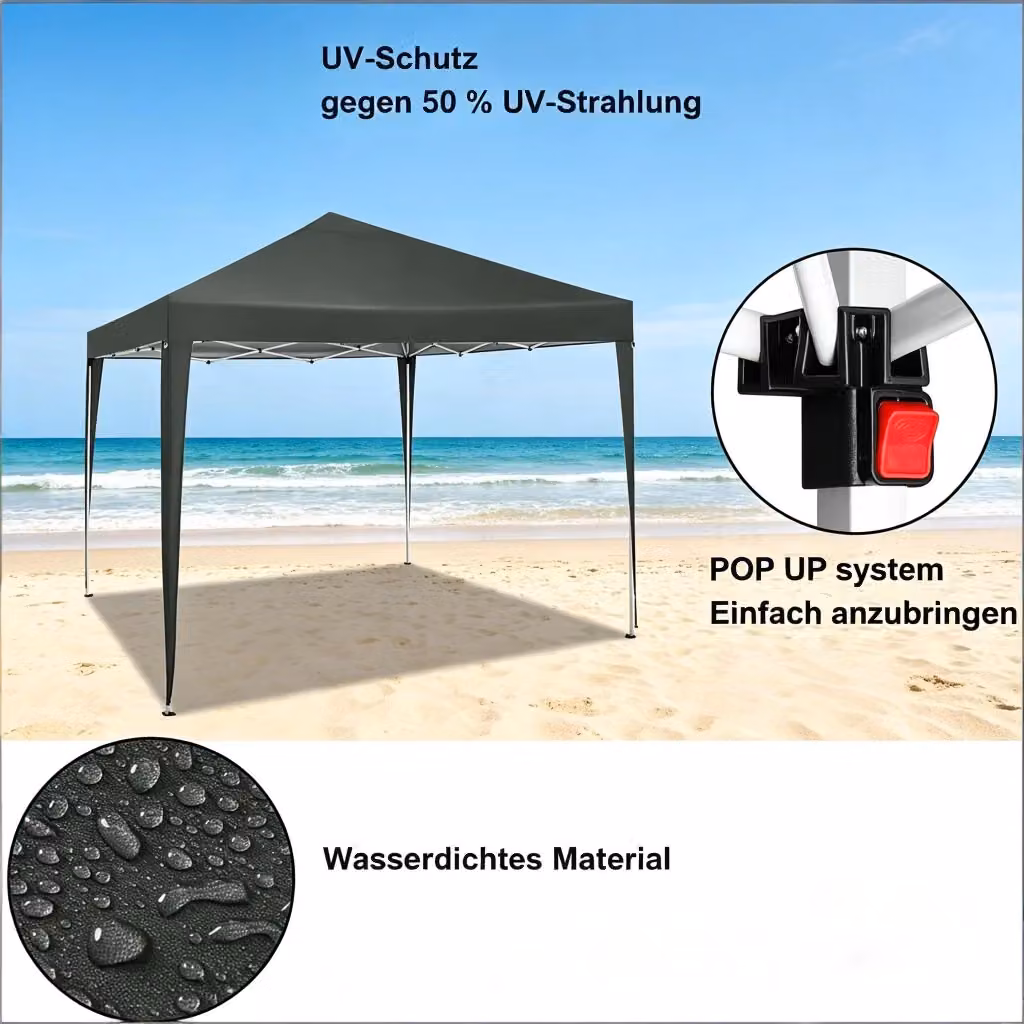 Gazebo pieghevole REDOM regolabile in metallo e poliestere grigio, L/P/H: 300 x 300 x 258 cm – 2