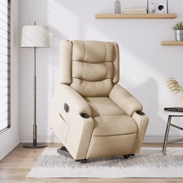 Poltrona Alzapersona Reclinabile Elettrica vidaXL in Tessuto Beige con Braccioli e Supporto per Senior