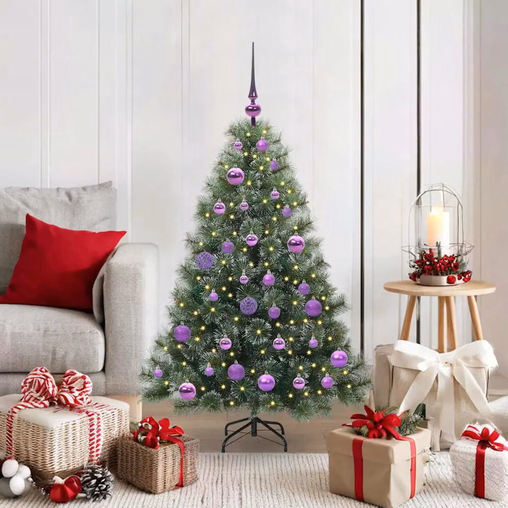 Albero di Natale artificiale moderno vidaXL verde con 150 LED luce bianca calda in PE e PVC, Altezza: 120 cm