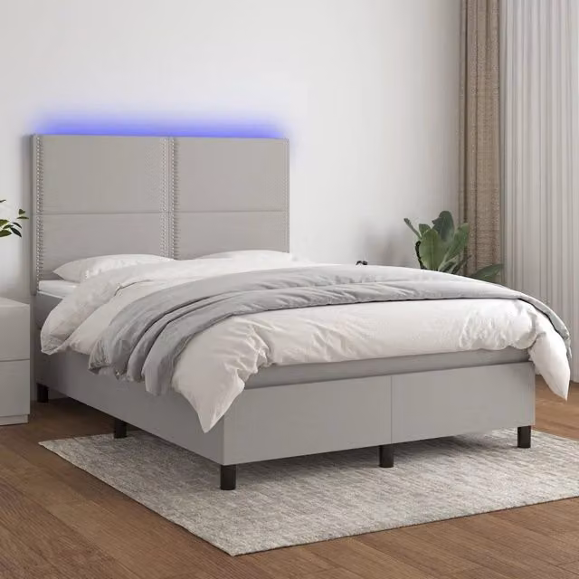 Letto Ibrido con Materasso e Illuminazione LED vidaXL, Grigio Chiaro, L/P/H: 140 x 200 x 128 cm