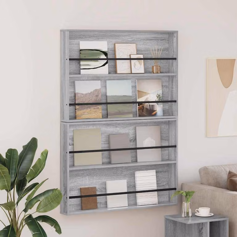 Set di 2 Scaffali per riviste vidaXL in stile moderno, colore grigio, L: 100 cm, P: 12 cm, H: 70 cm