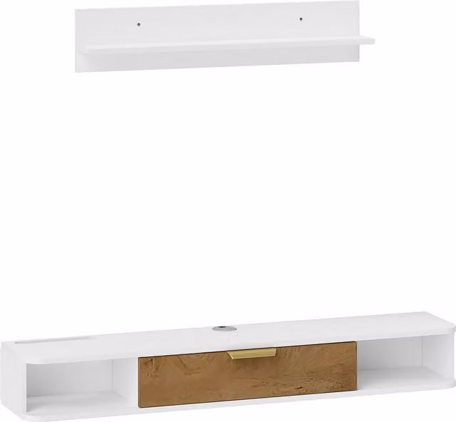 Set mobile TV sospeso HOMCOM in legno con mensola da parete e passacavi, colore bianco, L: 120 cm, P: 24 cm, H: 16 cm – 1