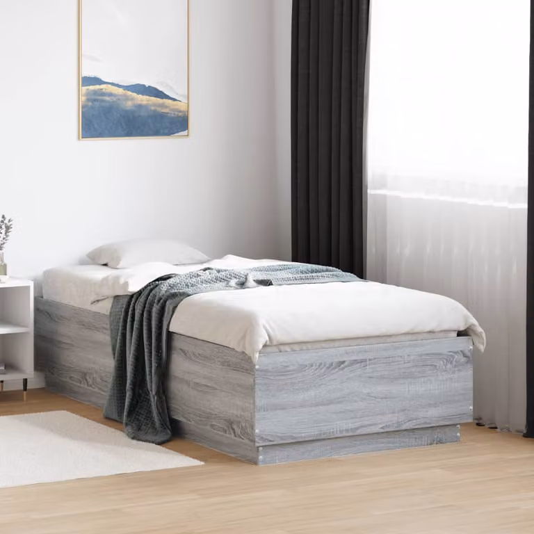 vidaXL Giroletto Moderno con Luci LED e Porta USB in Legno Grigio, L/P/H: 190 x 90 x 40 cm