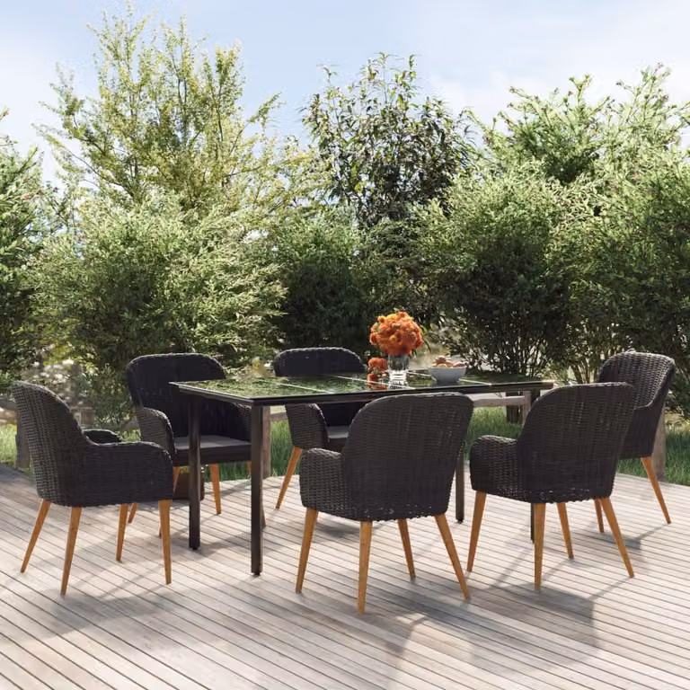 The Living Store Set da pranzo da giardino 7 pezzi con cuscini nero
