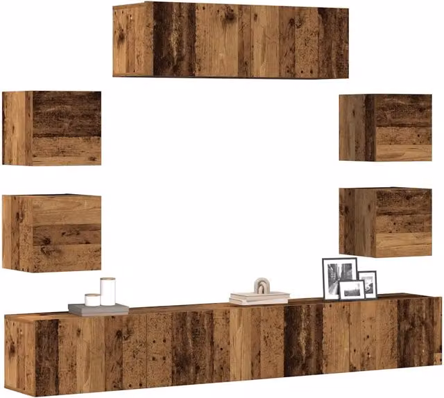 Set Mobile TV 7 pz Montato a Parete Legno Antico in Truciolato 3329015