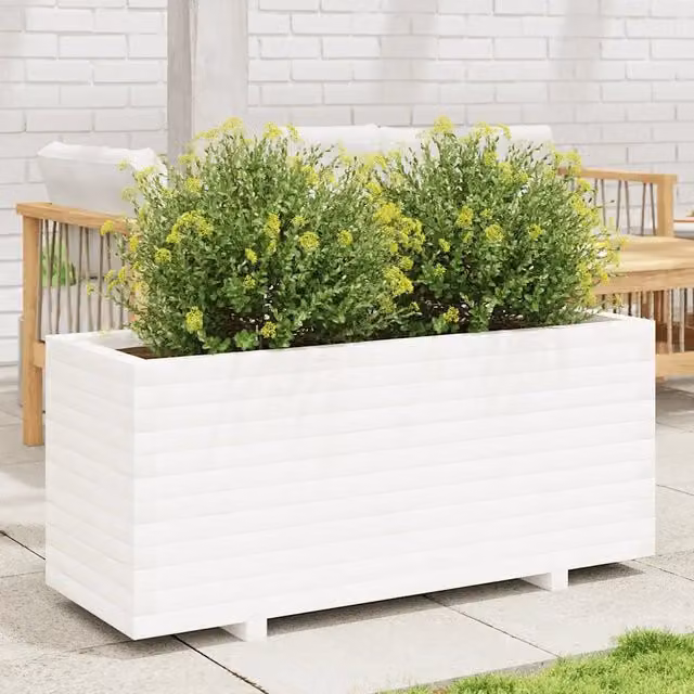 Fioriera da Giardino in Legno Massello vidaxl Bianca L: 110 cm, P: 40 cm, H: 49,5 cm