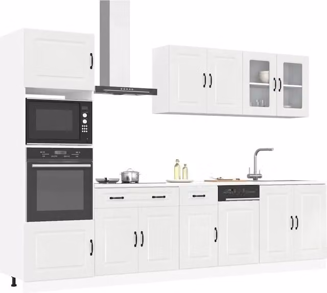 Set Mobili da Cucina Moderno vidaXL Bianco Lucido con Ante in Vetro e Ripiani Interni