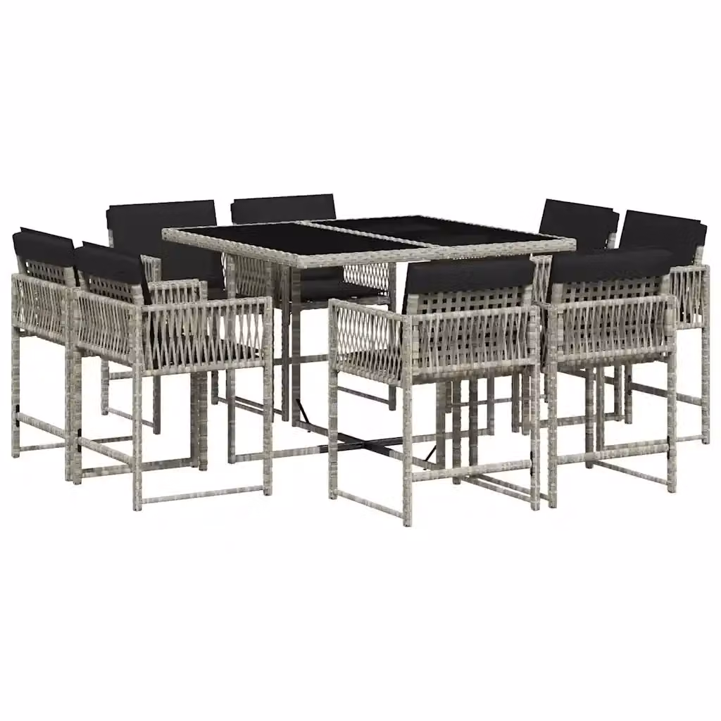 Set Pranzo da Giardino vidaXL in Polyrattan con Piano in Vetro e 9 Pezzi Grigio Antracite – 2