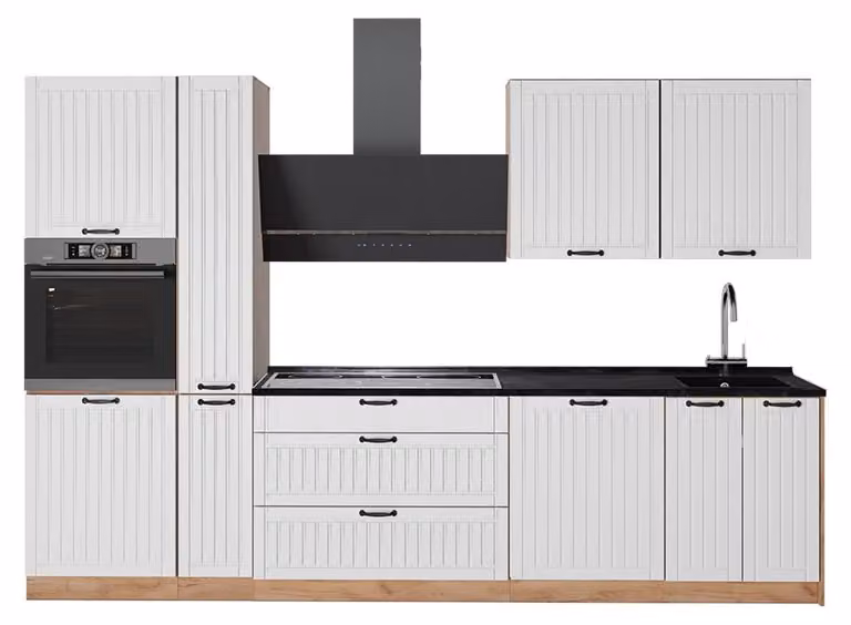 Cucina componibile Vicco Fame-Line Bianco rustico/Rovere dorato 310 cm, PL Antracite, Model 64312