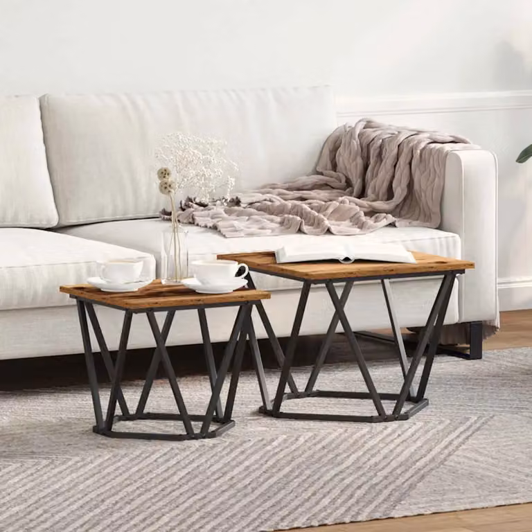 Set di 2 tavolini quadrati vidaXL in legno di recupero e metallo, colore marrone, L/P/H: 50 x 50 x 40 cm