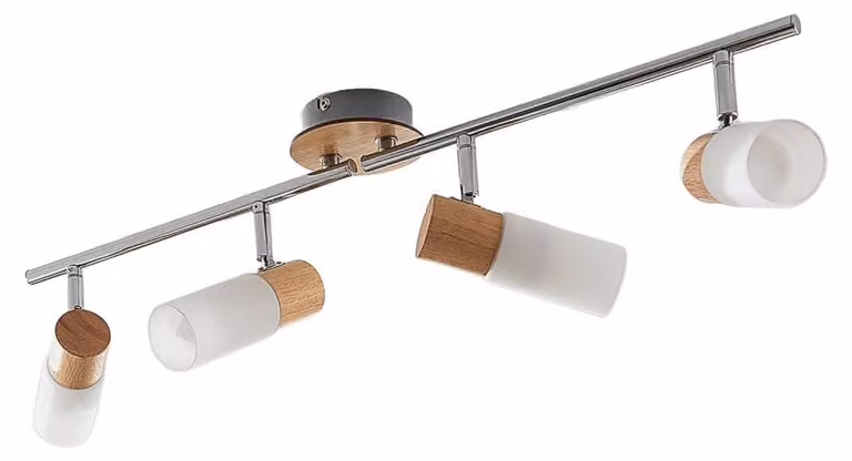 Lampada da soffitto Faretti orientabili - Legno e vetro bianco - 67,4 x 10 x 18,6 cm - Argento - Per soggiorno, sala da pranzo e ufficio