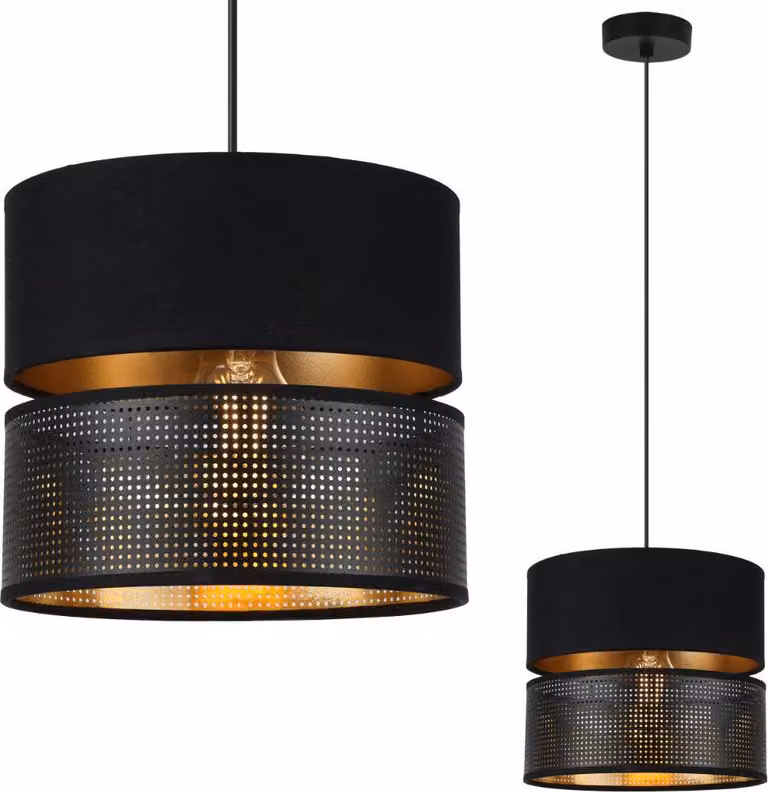 Asti Duo Black Lampada A Sospensione 1 Paralume Piatto Nero-Oro Ts 20Cm