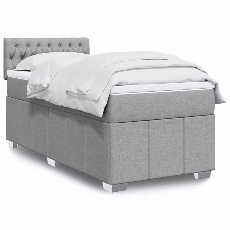 vidaXL Giroletto a Molle con Materasso Ibrido in Tessuto Grigio e Bianco L/P/H: 90 x 200 cm
