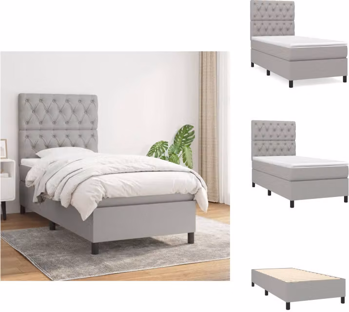 vidaXL Letto a molle con materasso grigio chiaro 80x200 cm in tessuto - Letti & strutture letto