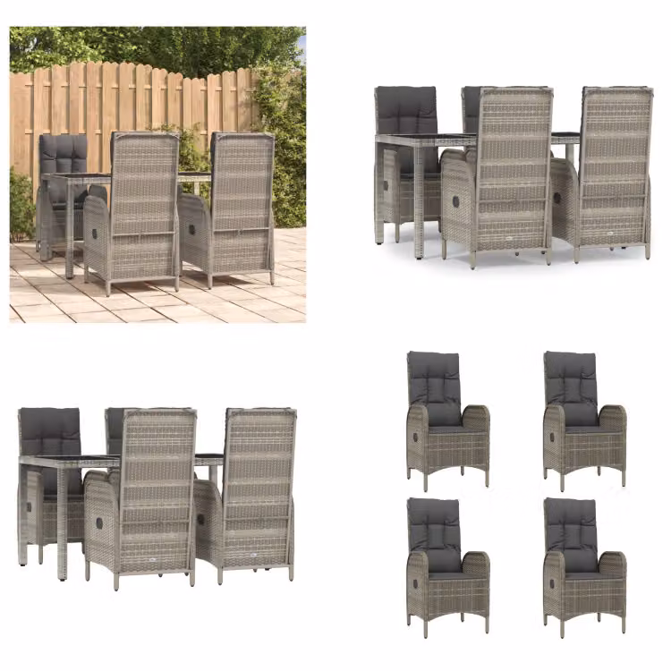 vidaXL Set da pranzo da giardino 5 pezzi con cuscini in poly rattan grigio - Set da pranzo da giardino - Set da pranzo da giardino - Set da pranzo da terrazza