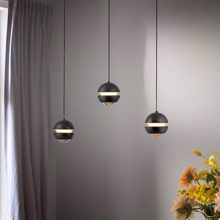 Schöner Wohnen Lampada a sospensione in vetro Lini, dimmerabile, Nero, Soggiorno / Sala da pranzo, Metallo, Moderno, Lampada a sospensione